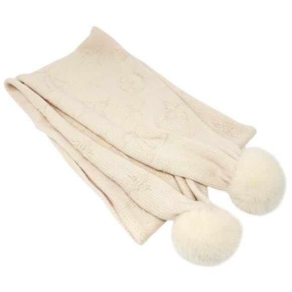 LOUIS VUITTON Vintage Monogram Escharpe Fur Scarf Shawl Cream Cashmere [106438] - Picture 9 of 12